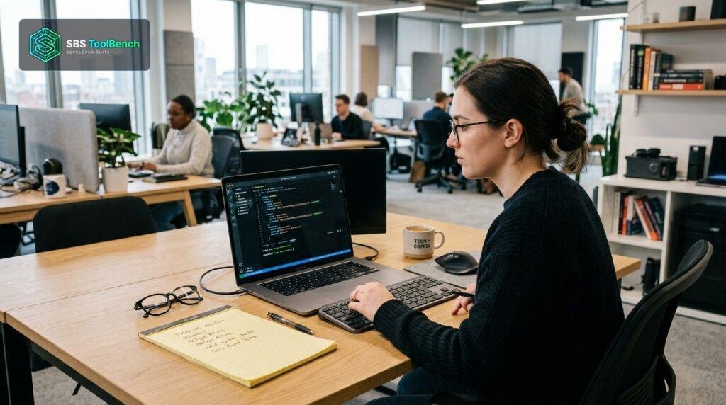 Technical SEO specialist workstation analyzing JSON-LD review schema validation and rich snippets